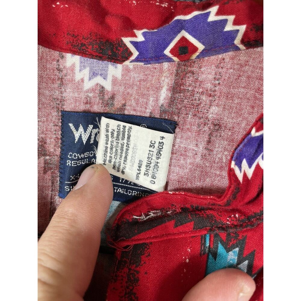 Vintage Wrangler Button Up Extra Long Tail Shirt Men's 17.5-36 Red Cowboy - Picture 9 of 14